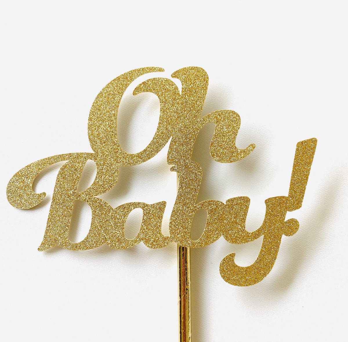 Taarttopper| Cake topper |Baby| Oh Baby| Goud glitter| 14 cm| karton